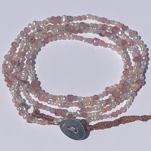 [handmade] Genuine Sterling Silver, Gemstone & Pearl Corded Wrap Bracelet - Picture 7 of 9